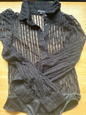 Chocolate Black Sheer Textured Button-Front Bodysuit